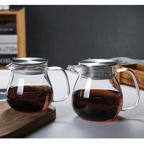 Jumping Leaf Pot, Stovetop Safe, with Measuring Scale, Heat-resistant Glass, Microwave and Dishwasher Safe, Coffee Server with Integrated Tea Strainer