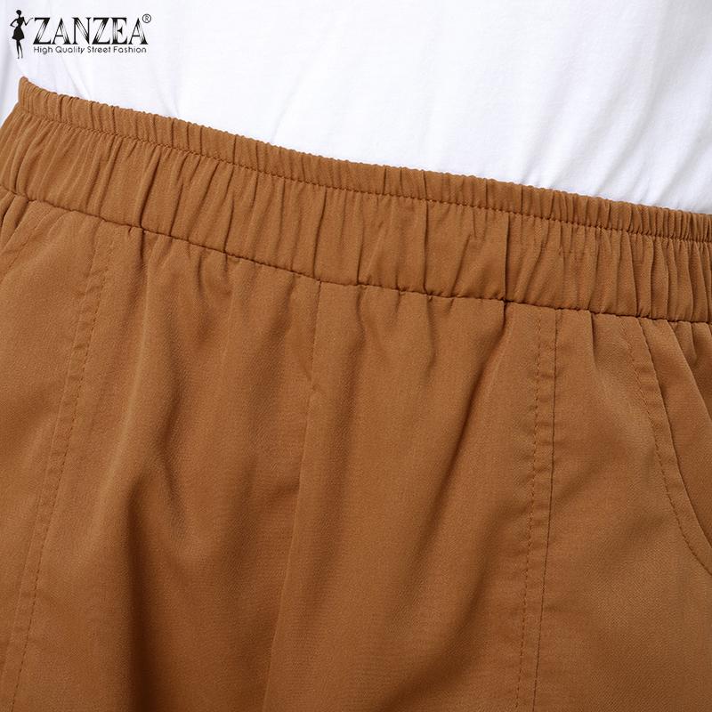 ZANZEA Women Casual Elastic Waist Loose Summer Capri Pants