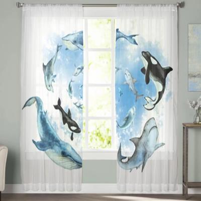 Dolphins Shark Blue Whale Sheer Curtains Bedroom Voile Curtain Living Room Window Sheer Curtains Kitchen Tulle Drapes