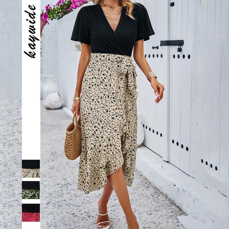 

Women s Spring and Summer Temperament Casual V-neck Short-sleeved Dresses XL абрикосовий