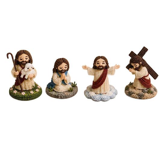 DIY Christian Beading Kit, Cute 4-Pack Tiny Beaded Jesus/Mary DIY Kit, Handmade Mini Faith Beads Craft with Instruction for Beginners, Craft