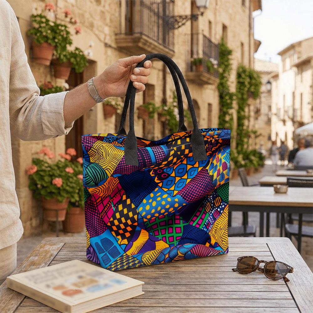 African Printed Tote Bag Casual Large Capacity Handbag for Daily Use