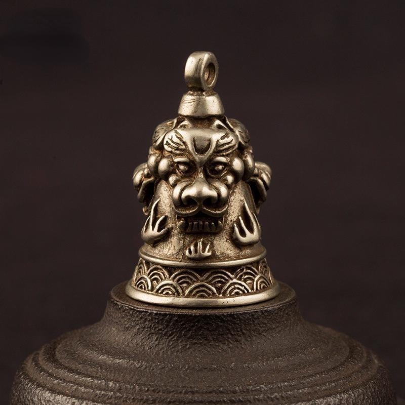 Copper Three Lions Head Bell Small Ornaments Retro Brass Keychain Pendants Home Decor Desk Feng Shui Decorations