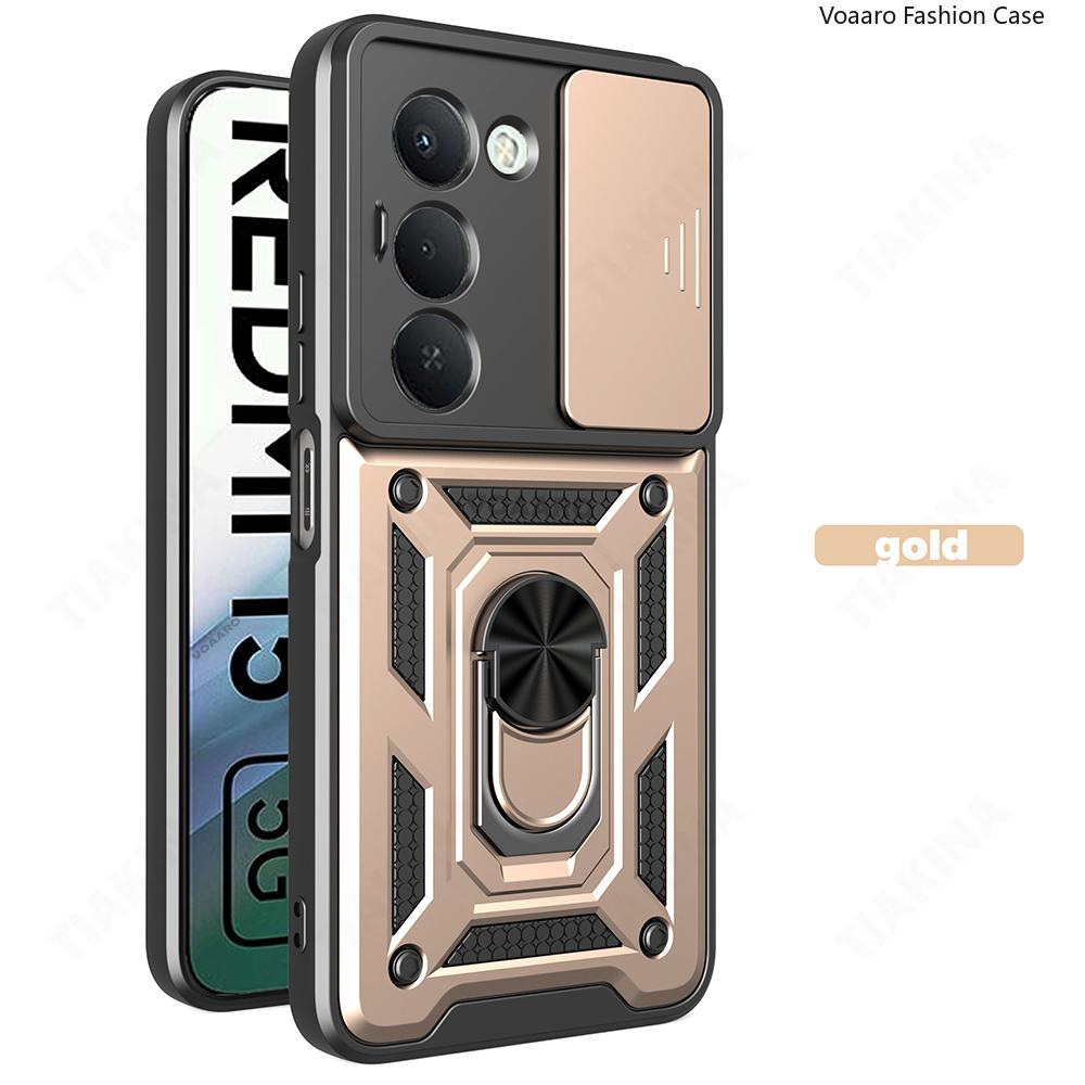 Slide Lens Armor Funda for Xiaomi Redmi 15 5G Case for Redmi 15 4G Case Magnetic Ring Stand Holder Cover Anti-knock Back Capa
