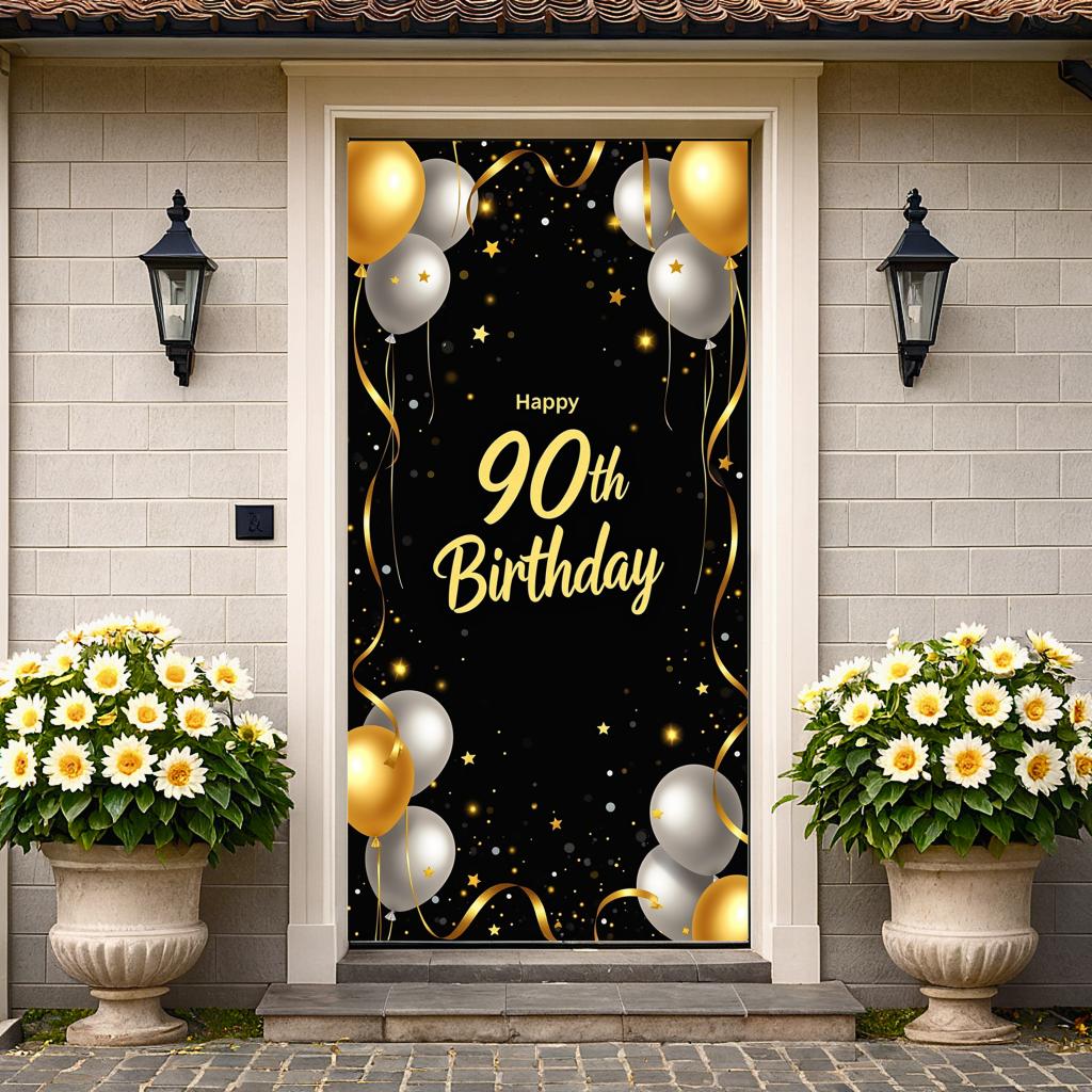 90. Geburtstag Banner Goldener Ballon Happy Birthday Party Dekoration Kulisse Jubiläumsfeier Fotografie Hintergrund Requisite