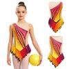 Maillot de ballet pour enfant à manches courtes, bloc de couleurs, strass, body en maille avec fermeture à pression à l'entrejambe pour gymnastique rythmique, spectacle sur scène