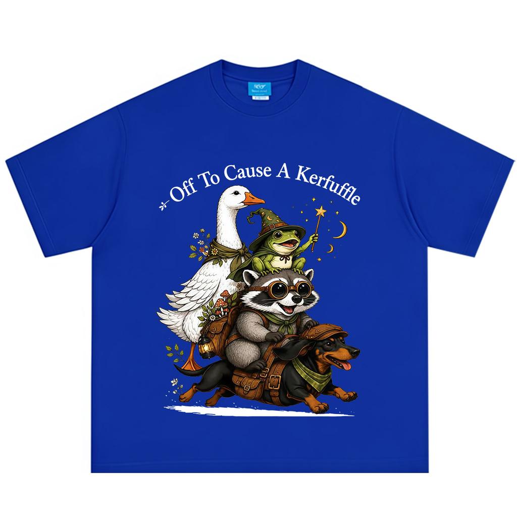Auf zum Tumult Frosch Waschbär Gans Reitend Dackel T-Shirt Unisex Unisex Vintage T-Shirt Lässige Lockere Baumwoll-T-Shirts Oberteile