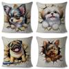3D Crack Wall Lifelike Puppy Print Throw Pillow Cover Gentle Skin Touch Sofa Bedroom Household Decor Present