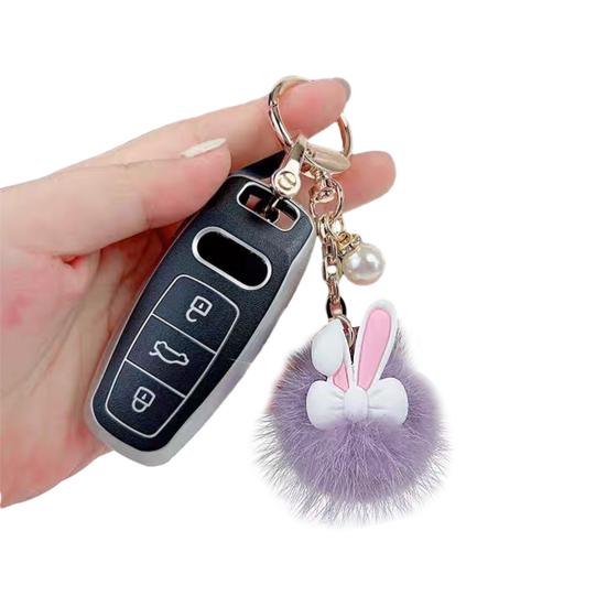 Keychain Rabbit Ear Soft Plush Ball Charm Key Chain Car Keys Bags Backpacks Kids Travel Accessories Stress Relief Gift