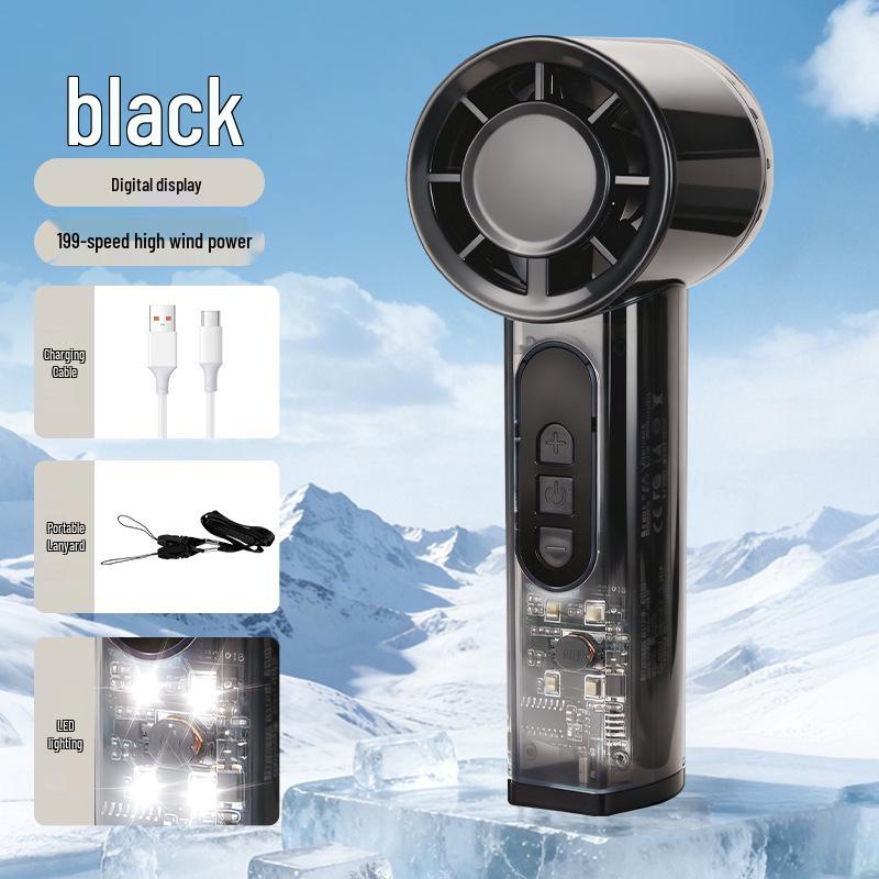 

Transparent High-Speed Handheld Folding Fan with Light & USB Charging, 199 Speed Digital Display, Portable & Outdoor-Friendly 5.7 x 6.1 x 15.8 cm