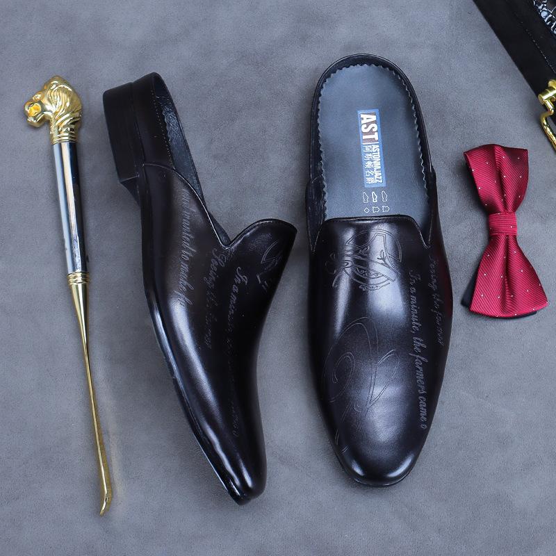 Mode Luxe Heren Pantoffels Echt Leer Loafers Heren Mocassins Casual Antislip Herenschoenen Italiaanse Zomer Mode Halve Schoenen Voor Heren