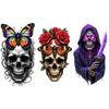 3pcs Temporary Tattoo Colorful Realism Roses And Butterfly Skull Butterfly Head Skull Star Marked Skull For Arms Thighs Men