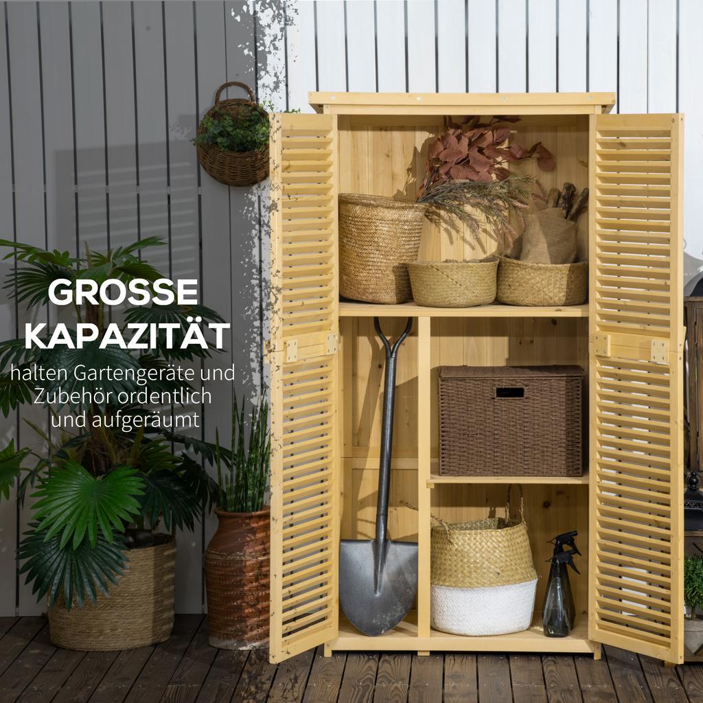 Drewniany domek ogrodowy 87 x 47 x 160cm, Szopy i schowki zewnętrzne z dachem papowym i 2 zamykanymi drzwiami, Naturalny