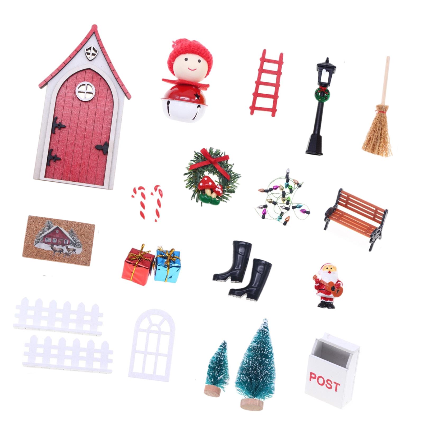 

Миниатюрный набор эльфийских дверей и гномов для кукольных домиков, рождественской деревни, смоляные поделки, настольный декор красный