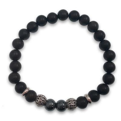 [R2142] - Designer-Armband 'Minéralia' Hämatit- Ebenholz - 8 mm