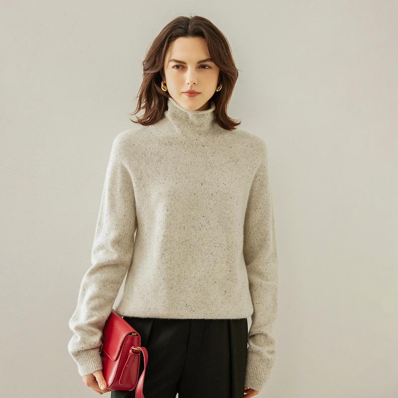Women's 2025 Autumn/Winter Cashmere High Neck Sweater - Soft, Thick, Solid Color, Stacked Collar.