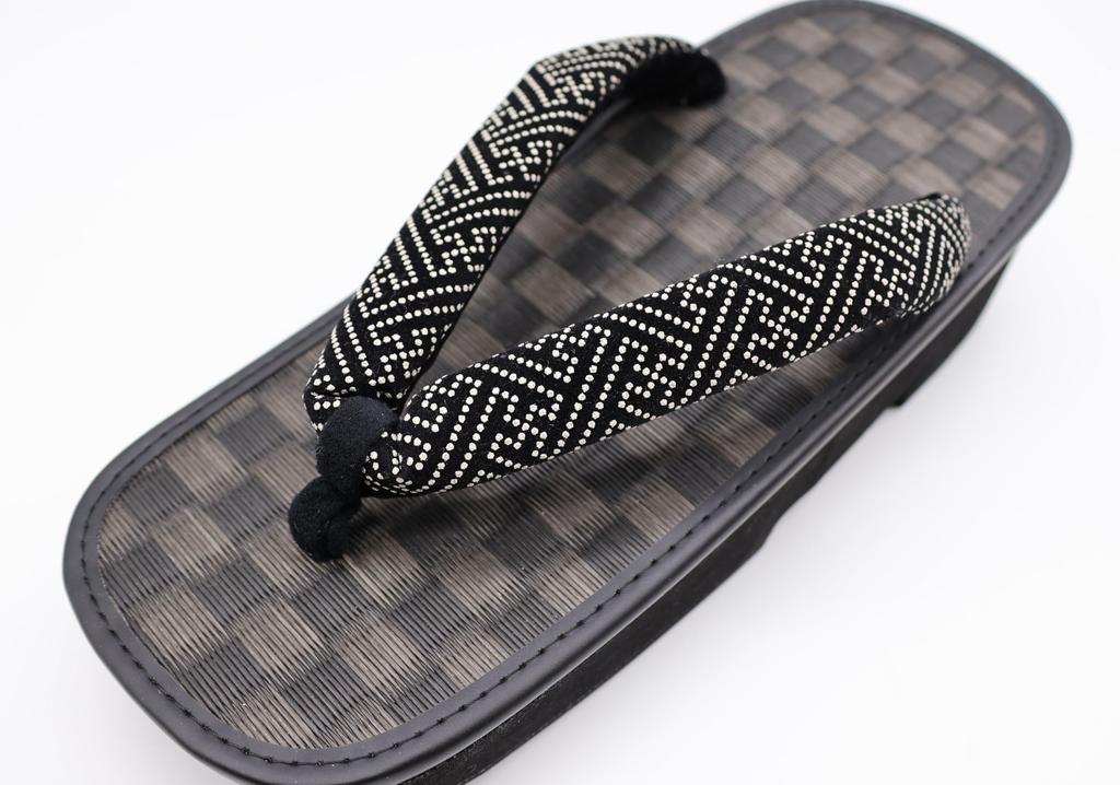 Shigi Geta Checkered Black Tatami Thick Saaya Made In 26cm Men's Sandals, Pattern, Pattern, Sole, Pattern, Japan, (8.6 Inches)