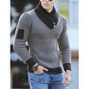 Men's Casual Solid-color Patchwork Style Long-sleeved High-neck Sweater, Men's Fitted Knitted Pullover, Scarf Collar Sweater