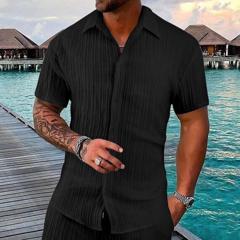 Summer Men's Casual Loose-Fit Short-Sleeved Cardigan Beach Shirt