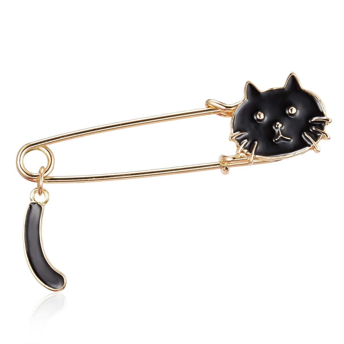 

Cartoon Lovely Black Enamel Cat Brooches For Women Men Funny Vintage Metal Animal Kitten Big Needle Backpack Pins Party Jewelry