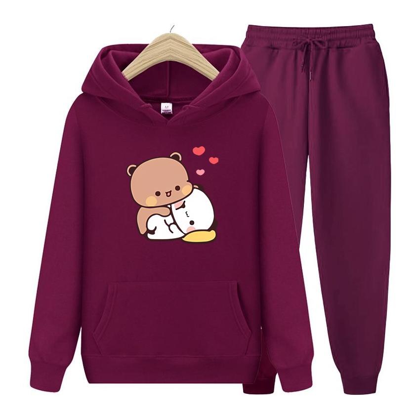Bubu and Dudu Hoodie Love Heart Women Hoodie Set Aesthetic Graphic Kawaii Bubble Tea Hoodies Anime Sweatshirts Hoodie Set