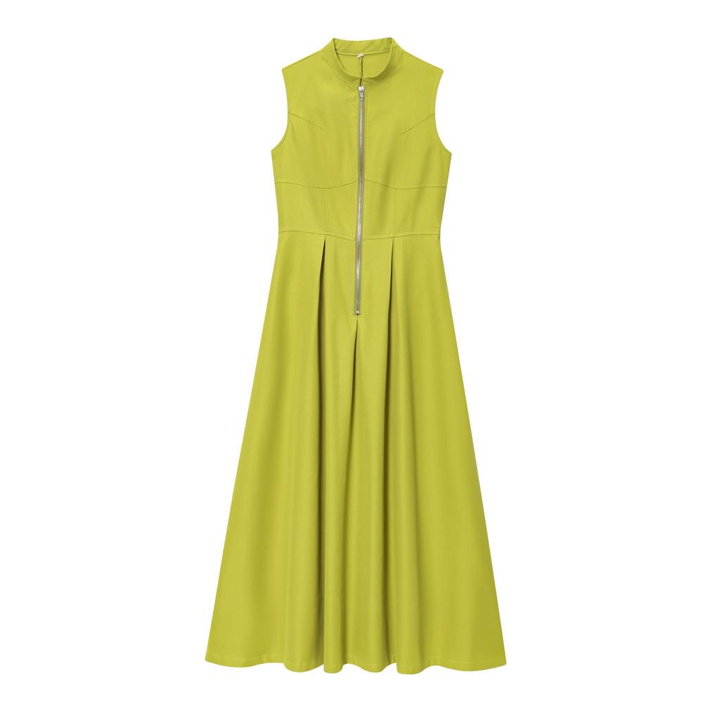 Spring 2026 European & American Style Women's Midi Dress: French Design, Round Neck, Sleeveless, Waist-Cinching, Commuter Chic