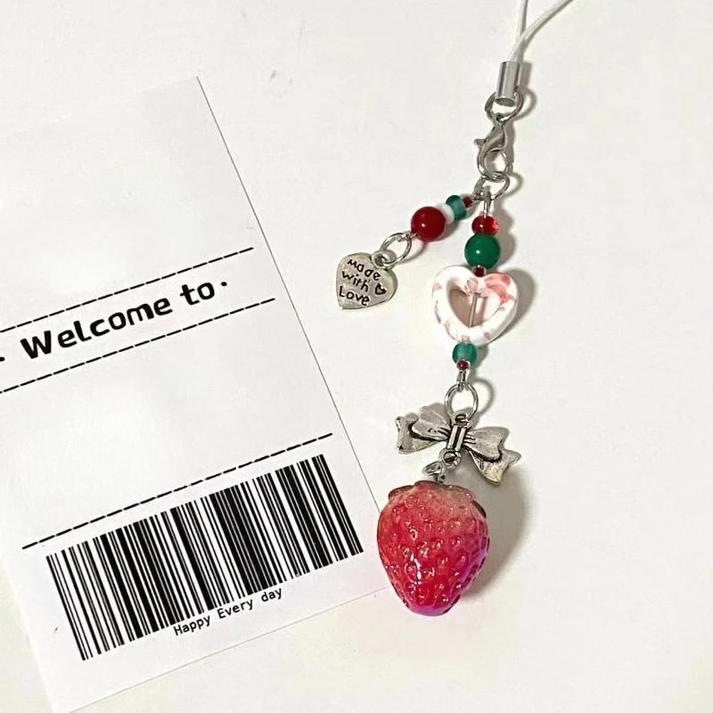 Cartoon Strawberry Phone Charm for Girl Korean Fashion Schoolbag Pendant Keyring Portable Phone Lanyard Phone Accessories
