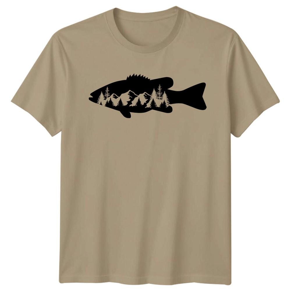 Fish Silhouette Mountain Scene Fishing Unisexs TShirt Outdoors Tee S