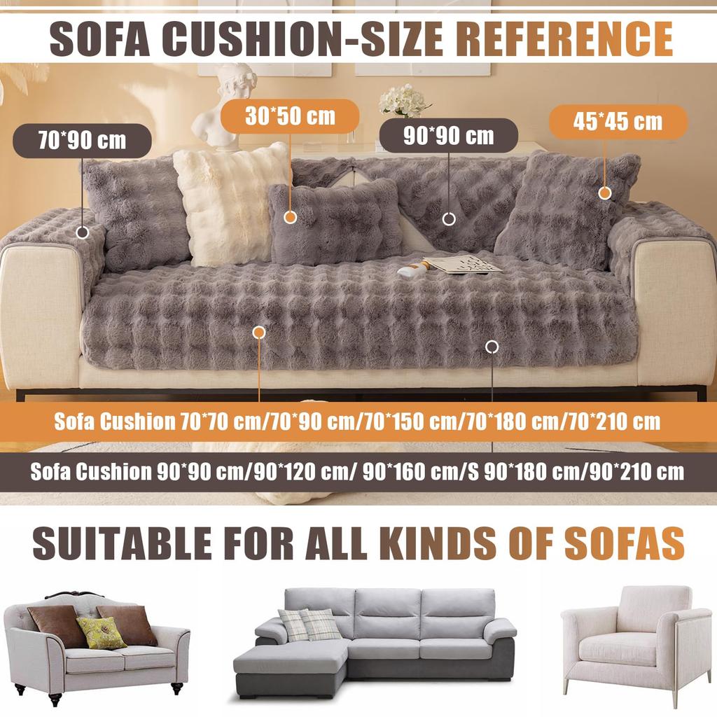 Verdickter Imitations-Kaninchenplüsch Sofa Überwurf Waschbar Rutschfester Sofa Schutzbezug Couch Kissenbezüge Für Wohnzimmer Heimdekoration