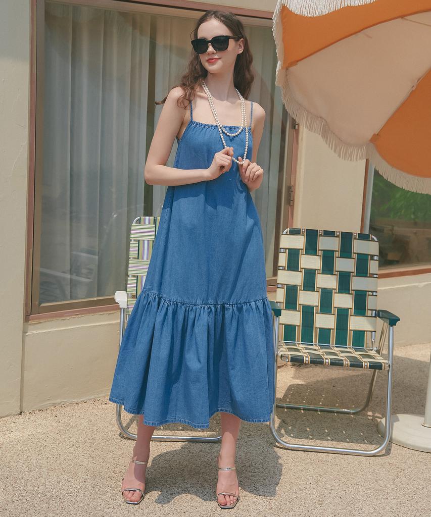 UNKNOWN PLANET Up-246 Shirred Denim Dress Blue