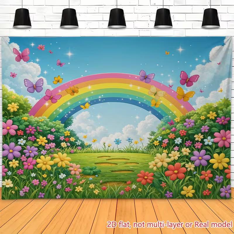 

2D Fairy Tale Garden Backdrop, Sparkling Rainbow with Flowers and Butterflies Background for Nursery & Kids Photos 47.2x31.5inch/120*80cm