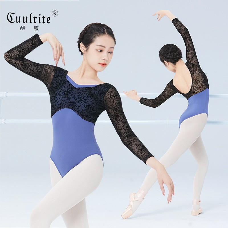 Womens Adult Long Sleeve Leotard Ballet Dance Body Training Art Exam Solid Color Black Navy Blue