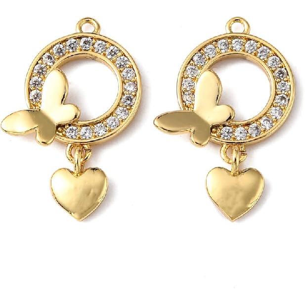 Ipotkitt 5Pcs Heart with Star Brass Micro Pave Cubic Zirconia Diffuser Locket Charm Pendants Openable Ornaments for DIY Making - 19.5x22.5mm