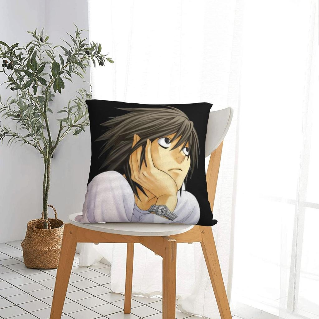 L Lawliet Death Note Kuddfodral Anime Japan Manga Kuddfodral Anpassningsbar Dragkedja Dekor Kuddfodral för Hemmet 45x45cm