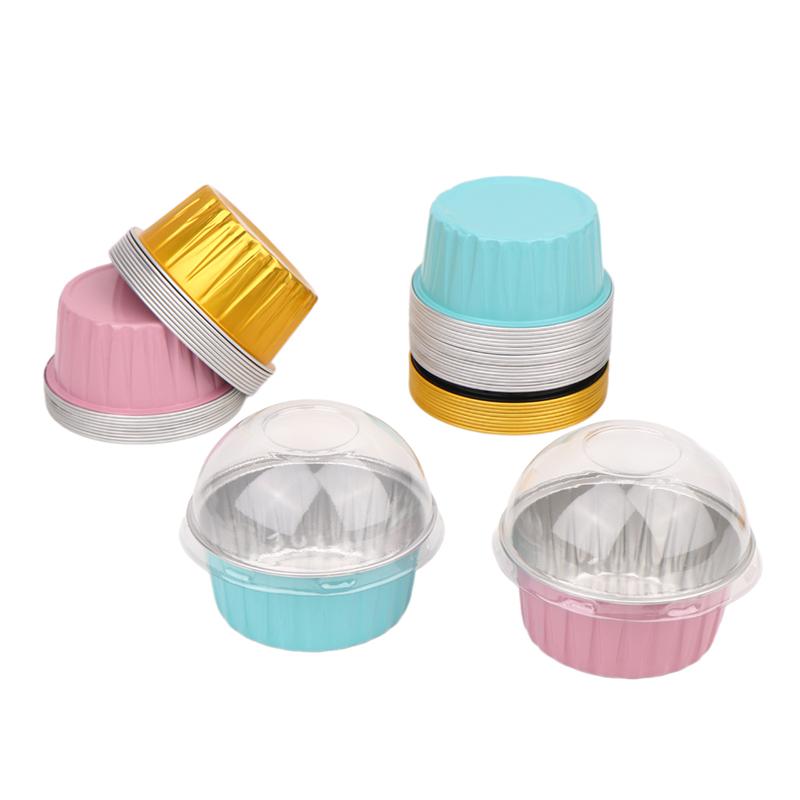 10Pcs 125Ml Ramekins With Dome Lids Aluminum Foil Baking Cups Cupcake Muffin Liners Pudding Dessert Cups For Wedding Birthday