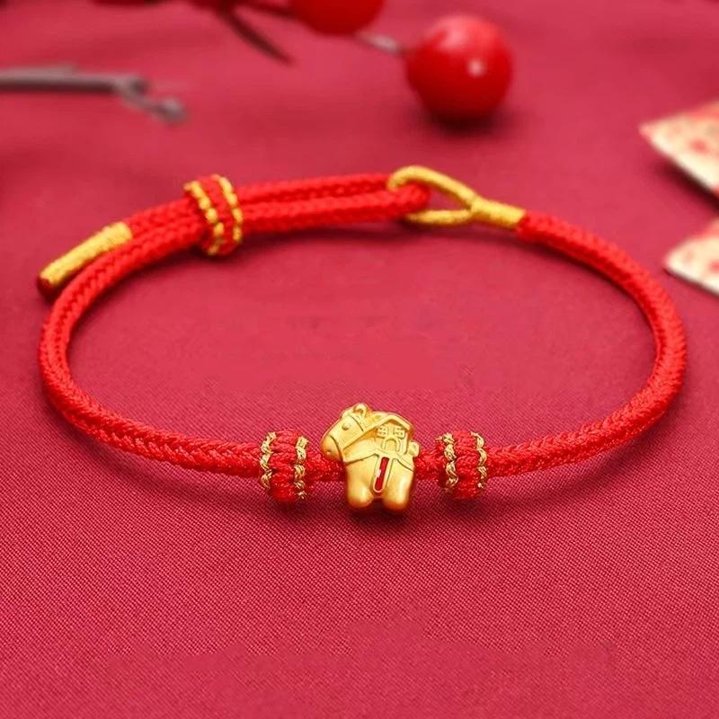 2026 New Year Zodiac Horse Lucky Braided Rope Bracelet Chinese Style Red Thread String Adjustable Bracelets Blessing Jewelry