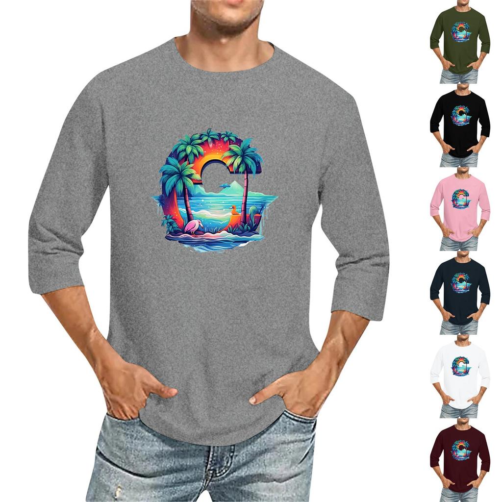 Herre Ensfarget Rund Hals Trekvart Erme Topp T-skjorte