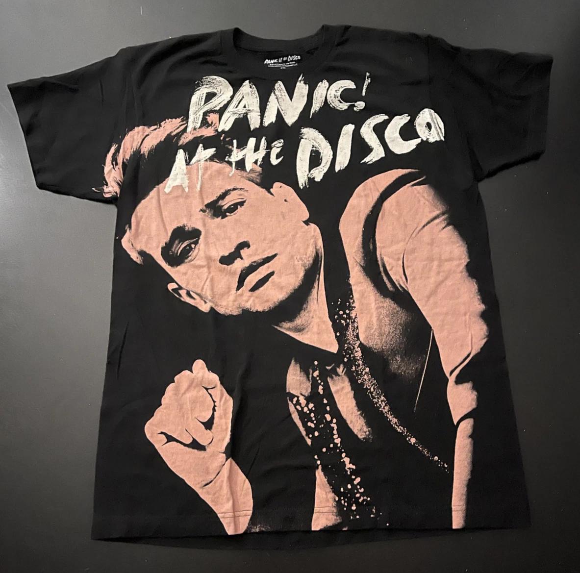 Panic at the Disco Black Brendon Urie AOP Emo Rock Bank T-Shirt, Size: Large S
