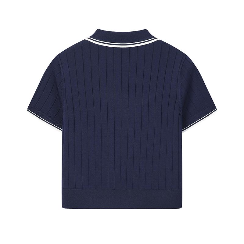 Fila Original Fashion Simple Classic Retro Casual Elegant Versatile Comfortable Woven Short Sleeve Polo Knit Top Women Tops Starry-Blue F51W629401FNV