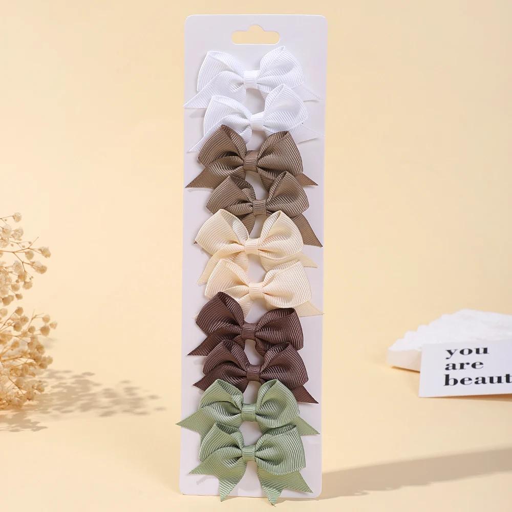 10Pcs/Set Classical Solid Ribbon Bow Hair Clips for Kids Girl Handmade Bows Hairpin Barrettes Headwear Children Hair Accessories
