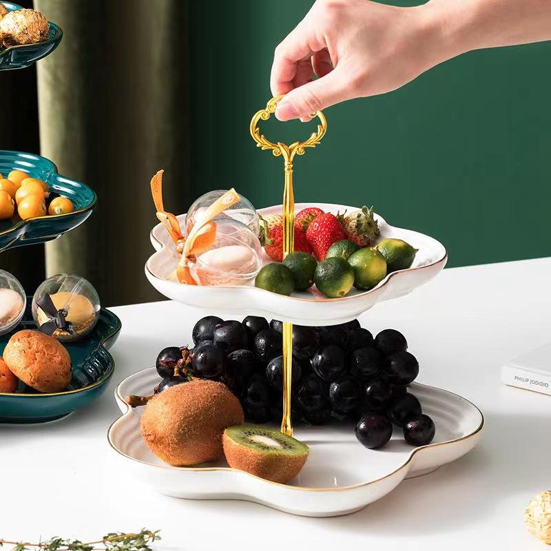 Multi-layers Iron Ceramic Fruit Plate Living Room Hoom Snack Plate Candy Bowls Nordic Dessert Shelf Rack Table Decor Fruit Plate Basket Snacks Tray
