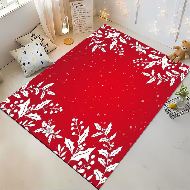 Christmas Red Carpet with White Floral and Snowflake Patterns Suitable for Use As an Anti-slip for Living Room Bedroom Sofas