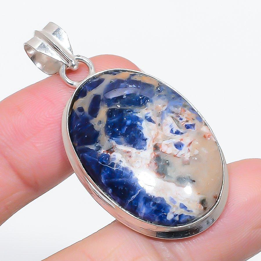 Natural Sodalite Gemstone 925 Sterling Silver Jewelry Pendant 1.97" O3W89