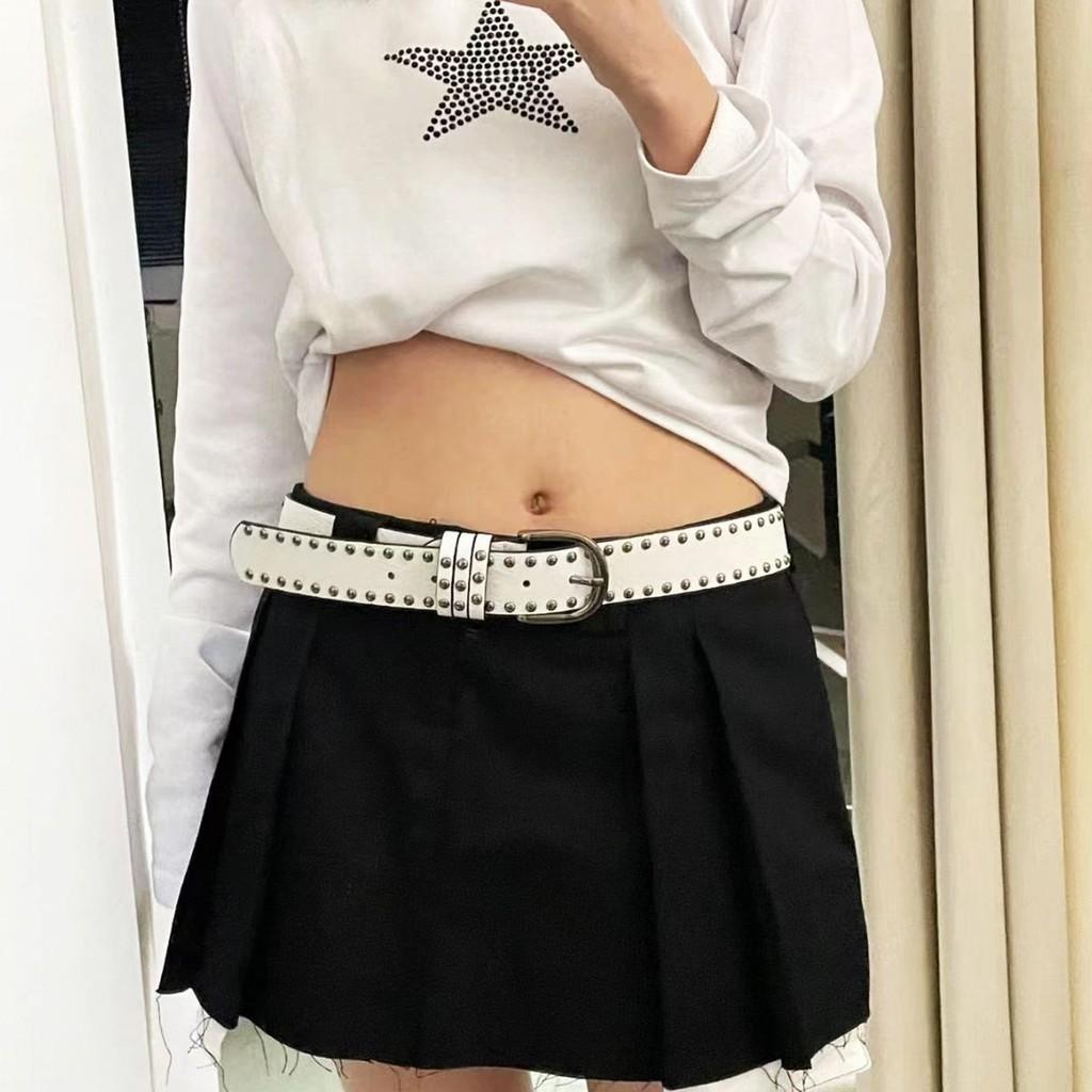 American Style Hip Hop Belt Women's Wide Waist Belt Y2k Belt Punk Wind Rivet Black All-match Ins Casual Pants Belt Now Available
