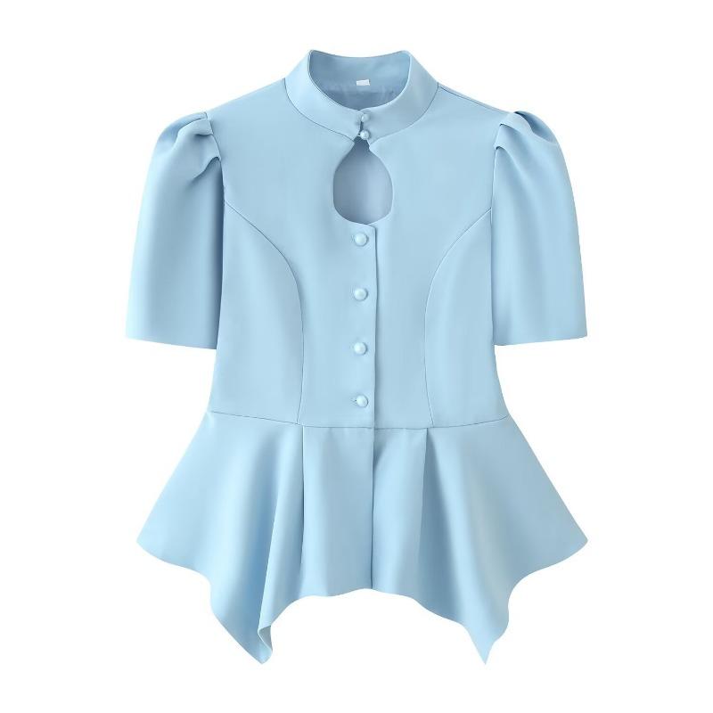 Women Solid Short Sleeve Single Breasted Blazer Top