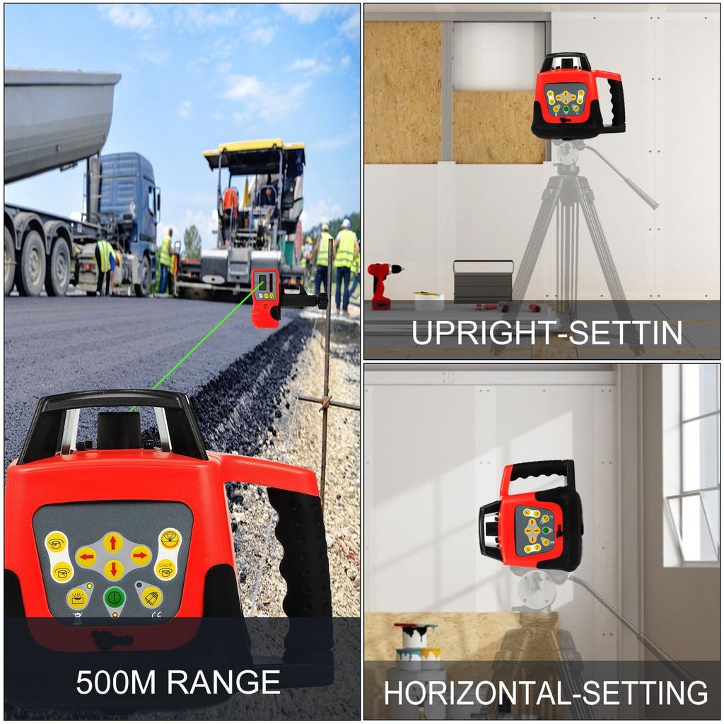 Green Laser Level Rotary Self Leveling Measuring Automatic Rotating Green Beam with Receiver Remote Control Carrying Case