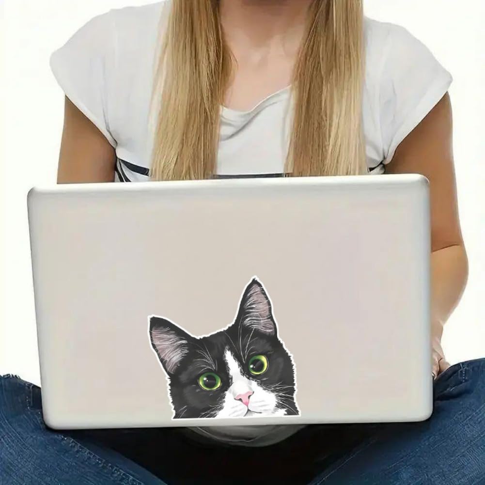 Set of 2 Black and White Curious Cat Car Stickers 5.5"x5.1" Cartoon Design Waterproof