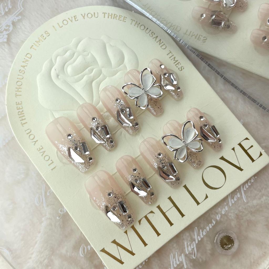 Stunning Handmade Butterfly Nail Art Removable Crystal Gems Flashy Design For Perfect Manicure