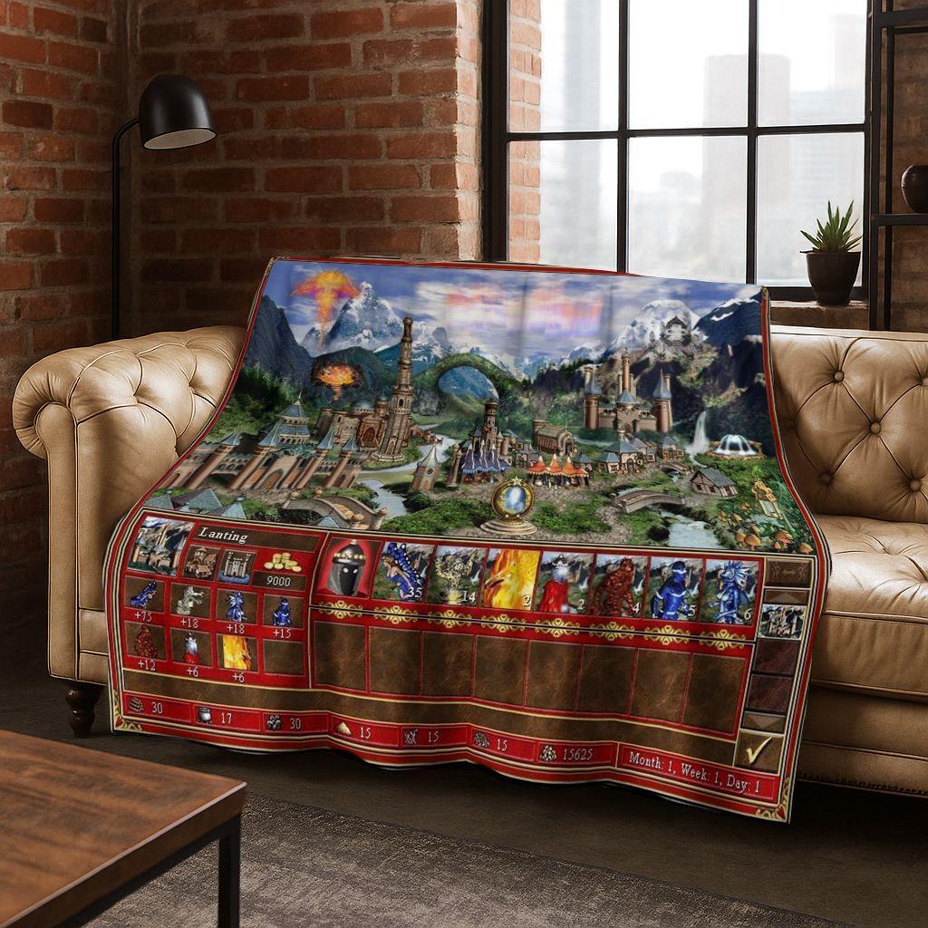 Retro Heroes of Might and Magic Map Games Art Flannel Blanket,Cozy Soft Throw Blanket for Home Bedroom Bed Sofa Cover Gift kids