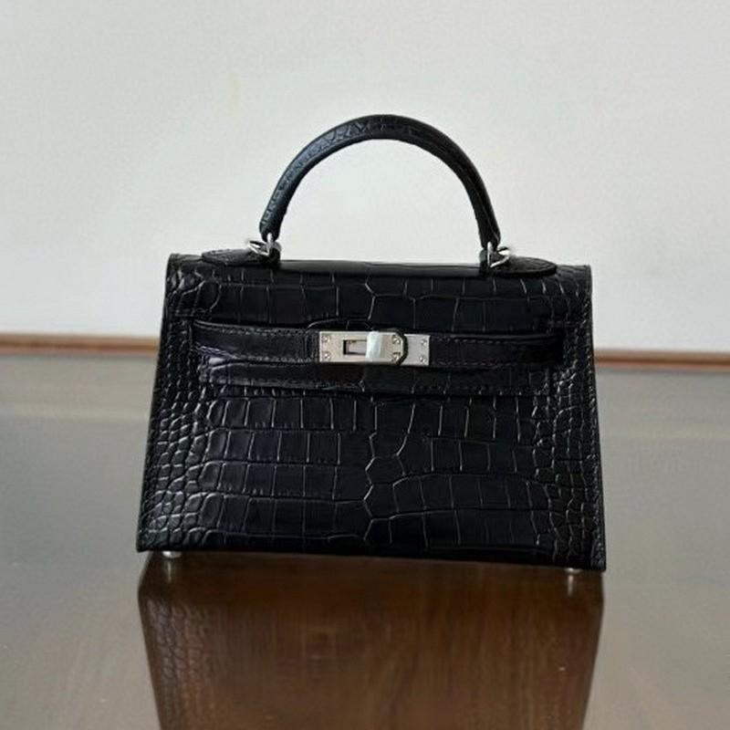New Leather Handbag Bag, High-gloss Crocodile Pattern Second-generation Hand Carry Mini Shoulder Women's Bag